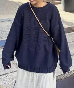 ⭐︎新品未使用⭐︎CPCM 同色花柄ジャガードニット ネイビー Ｓ