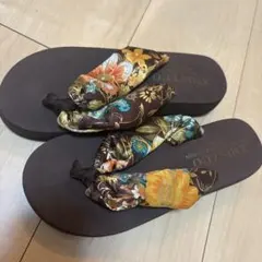 ビーチサンダル　レディース　ブラウン　厚底　花柄　23.5