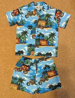 キッズ用　アロハシャツ　セットアップ パームツリー　バイク柄　ハワイ