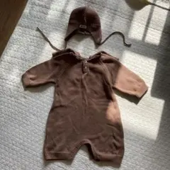 BBAMMA ブラウンニットロンパースと帽子セット