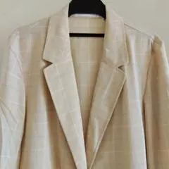 ユニクロ　ベージュ チェック柄 テーラードジャケット Mサイズ