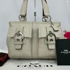 【極美品/保存袋付】コーチ 8A09 ソーホー トートバッグ ビジネスバッグ 白