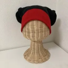 K226 Disney ミニーマウス風ニット帽 黒と赤 58cm