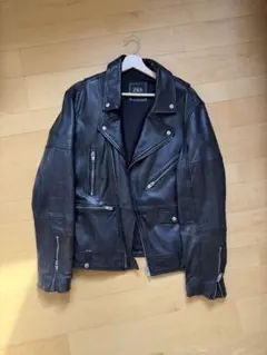 美品！ZARA ブラック シープレザー ダブルライダースジャケット XL 本革