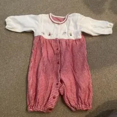 ファミリア赤と白のチェック柄ロンパース