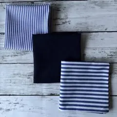 ハンドメイド　ランチクロス　ランチョンマット　ブルー　紺色　ストライプ　無地