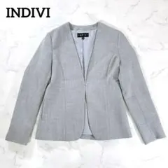 インディヴィ リバー2WAYストレッチ ノーカラージャケット グレー ストレッチ