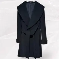 カシミヤ混 ウール ロングコート 黒 ブラック　ベルト付き
