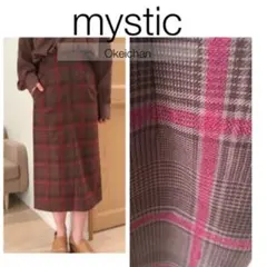 1度使用しました☆mystic チェック柄タイトロングスカート ブラウン