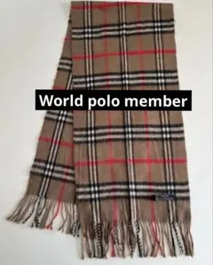 【World polo …】 チェック柄マフラー レトロ　クラッシックトラッド