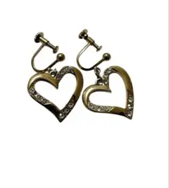 【値下げセール！】レディースイヤリング　オープンハート　ラインストーン ゴールド