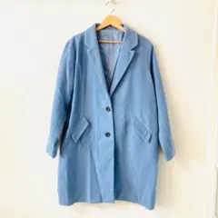 Y512-9 チェスターコート ブルー ロング丈 LL レディース アウター