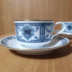 オールドノリタケ　青の花模様柄カップ・ソーサー5客セット