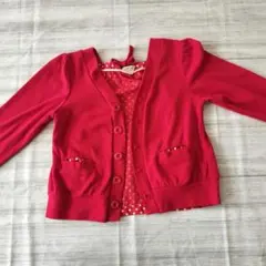 美品　春夏　かわいい赤いドット柄 カーディガン 110 ポケット付き　リボン
