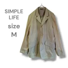 シンプルライフ　テーラードジャケット　M　カーキ　薄手　伸縮性　レトロ　ボタン