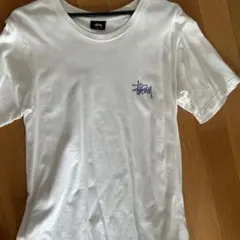 stussy ロゴTシャツ ホワイト 紫プリント Sサイズ