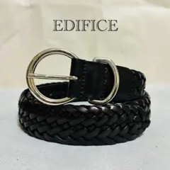 【美品】エディフィス　レザーベルト　ブラック　メッシュ　編み込み　シルバーのサムネイル