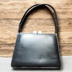 ハンドバッグ 昭和レトロ 当時 本革 黒 がま口タイプ ヴィンテージ