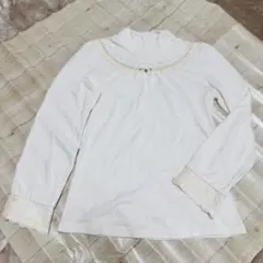 axes femme レース ビジュー ハイネック 長袖カットソー M ホワイト