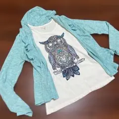 フクロウデザイン フード付きカーディガンとタンクトップ、パーカーのセット