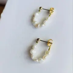 淡水パールフープピアス　チタンピアス