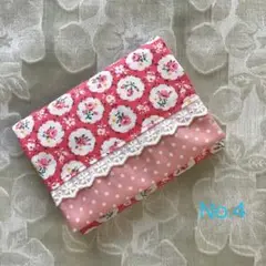 レースふた付きポケットティッシュケース　No.4 花柄　水玉　ピンク