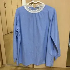新品❣️最安値❣️レース襟付き青長袖ブラウス
