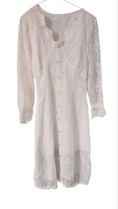 アイボリー 総レース ワンピース 前ボタンデザイン 透け感 ガーリー ナチュラル