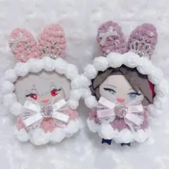 おすわりぬい服 10cm-12cm 白×ピンク うさぎ うさ耳 量産型 双子