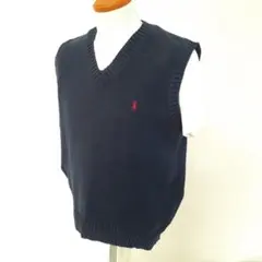 美品△ポロバイラルフローレン ベスト ネイビー コットン100％ ホース刺繍