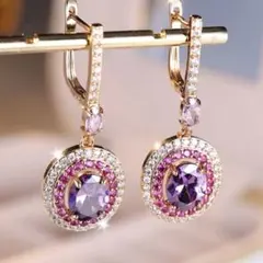 至高✨ゴールドピアス パープルダイヤモンド エレガンス フラワー ロイヤル 極美