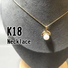 【美品】K18 ゴールド パール ネックレス 真珠 ダイヤモンド 18金 YG
