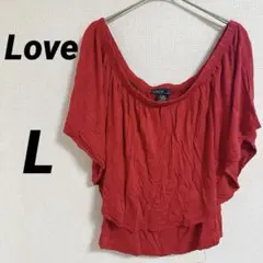 Love 【L】オフショルダー レッド Tシャツ オフショル レーヨン 赤 半袖