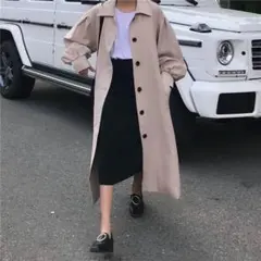 チェスターコート ロングコート シングル コート スプリングコート ベージュ