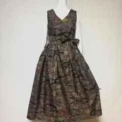 着物リメイク　大島紬　ロングワンピース　ジャンバースカート