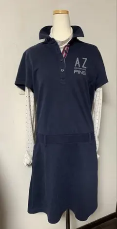 PING ネイビー ポロワンピース AZロゴ　L