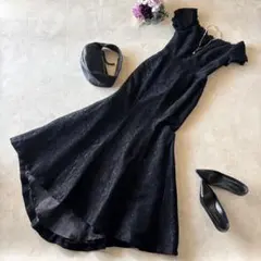 NO.3-187 DRESS BLACK 総レースフレアロングドレス　マーメイド