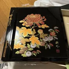 会津塗 本金手描蒔絵 鉄仙 春峰作 文箱 書類入れ 小物入れ 新品未使用