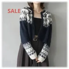 求心柄クロップドニットカーディガン/ネイビー　lumier