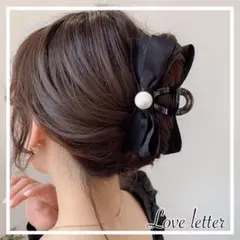 No.860 リボンパールバンスクリップ ブラック 韓国 量産型 地雷