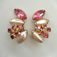 ヴィンテージ　イヤリング　ピンク　パール　ラインストーン　JudyLee？