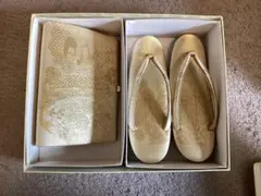 花柄草履とバッグのセット　ゴールド
