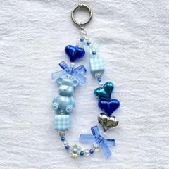 ビーズストラップ ビーズキーホルダー スマホストラップ ハンドメイド 青 ブルー