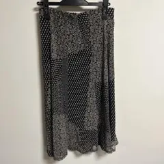 花柄ドット フレアスカート ブラック 裏地付き