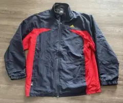 【160】アディダス 裏フリース ウィンドブレーカー 黒赤 防風 暖か 採寸有
