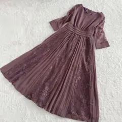 アサクラ パーティードレス プリーツ レース L ワンピース 7分袖 ロング