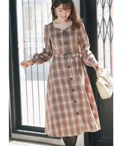 新品未開封＊トッコ  チェック柄マキシワンピ　ハートネック大人可愛いデート秋冬