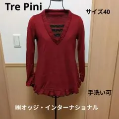 フリル付きバーガンディ長袖Tシャツ　Tre Pini サイズ40