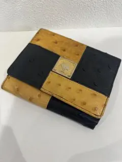 オーストリッチ 二つ折り財布 ブラック×イエロー