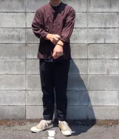 MHL.コットンポプリンスタンドカラーシャツ　ノーカラーシャツ